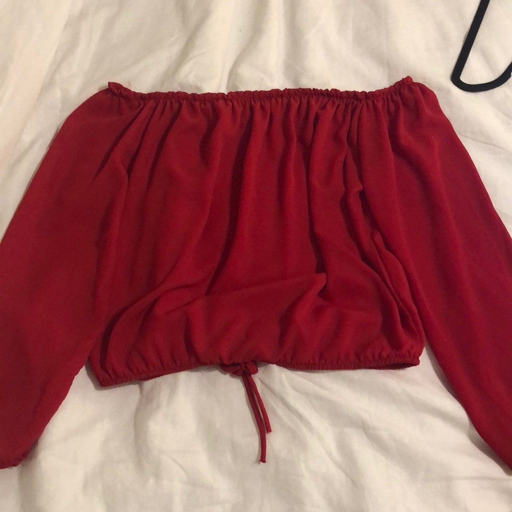 Red off the shoulder shirt